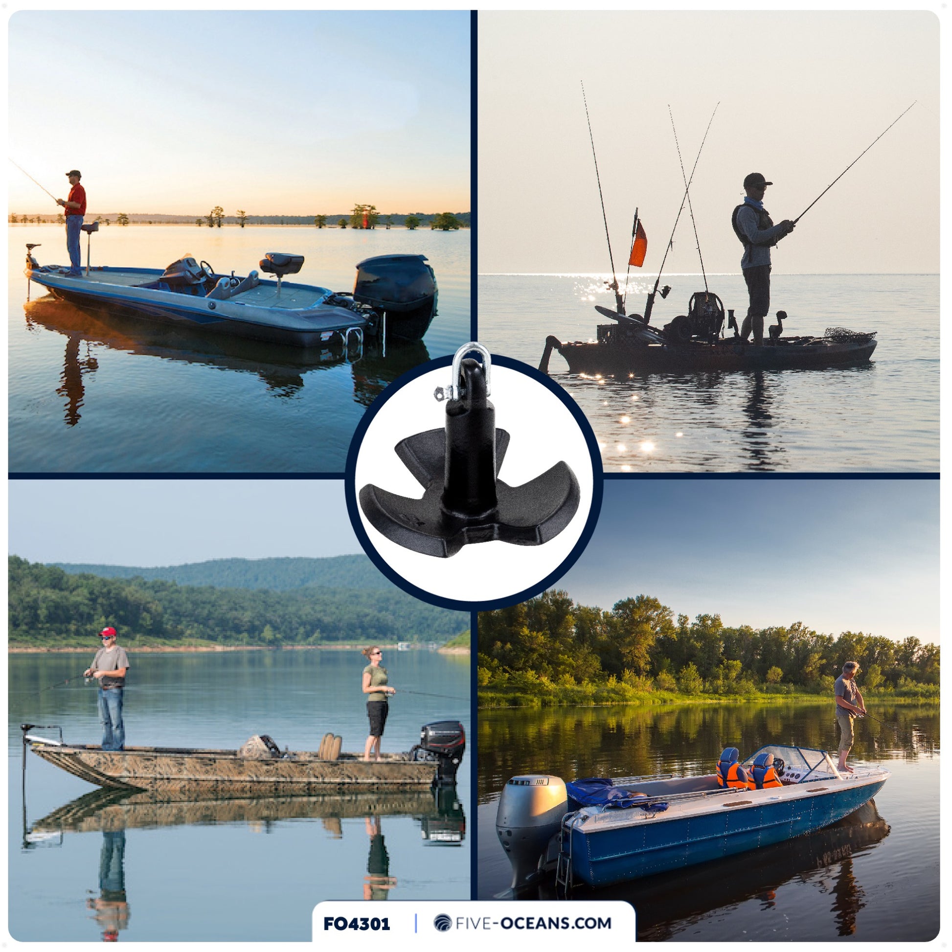 River Anchor, 12 Lb, Cast Iron Black PVC Vinyl Coated - FO4301 - Five Oceans