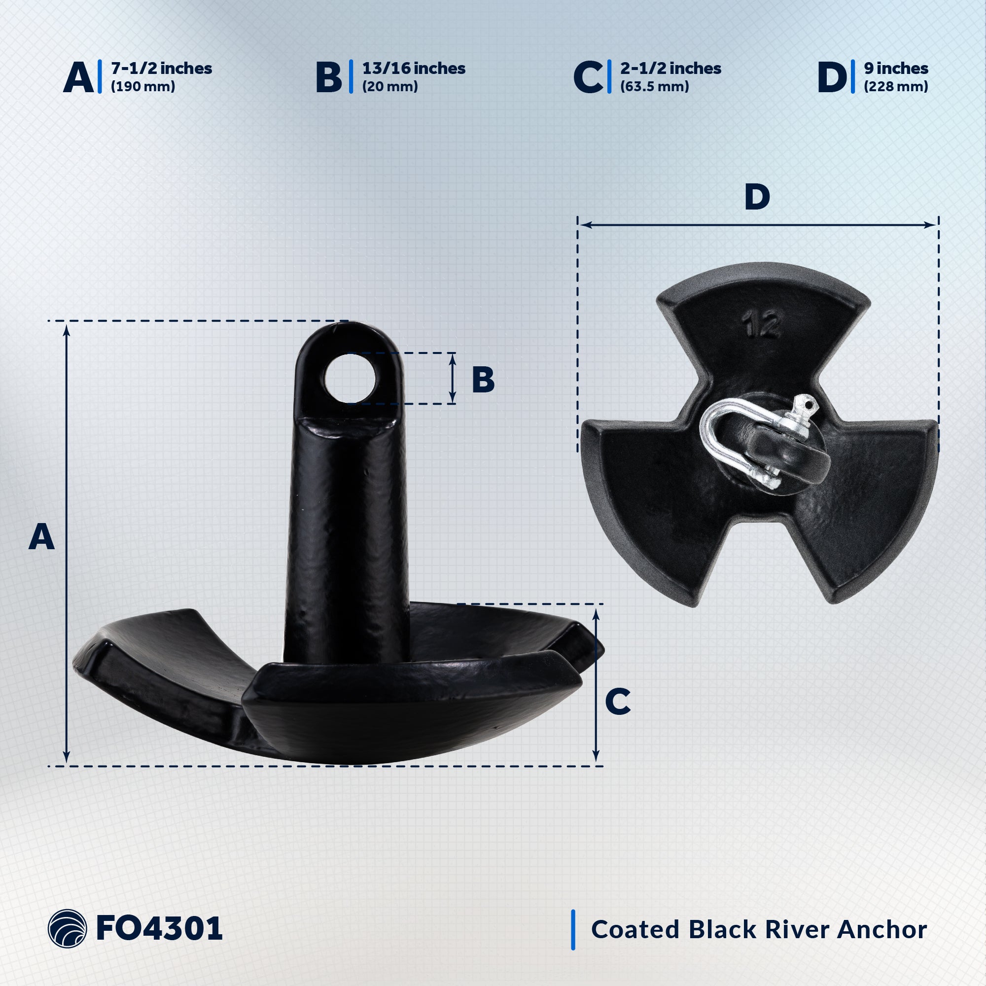 River Anchor, 12 Lb, Cast Iron Black PVC Vinyl Coated - FO4301