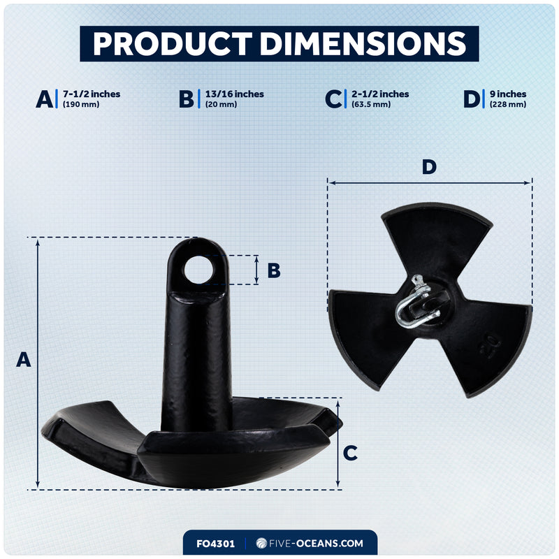 12 Lb. River Anchor, Black, Vinyl Coated - FO4301 - Five Oceans
