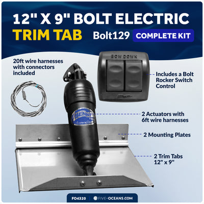Bennett Marine 12" x 9" Bolt Electric Trim Tab Systems with Rocker Control, Complete Kit BOLT129, 12V DC