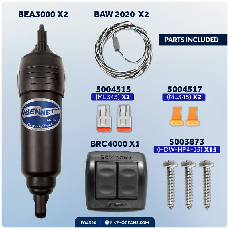 Bennett Marine Electric Trim Tab System 12" x 9", Complete Kit BOLT129, 12V DC - FO4320 - Five Oceans