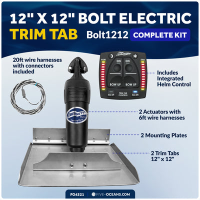Bennett Marine 12" x 12" Bolt Electric Trim Tab Systems with Indicator Helm Control, Complete Kit BOLT1212, 12V DC