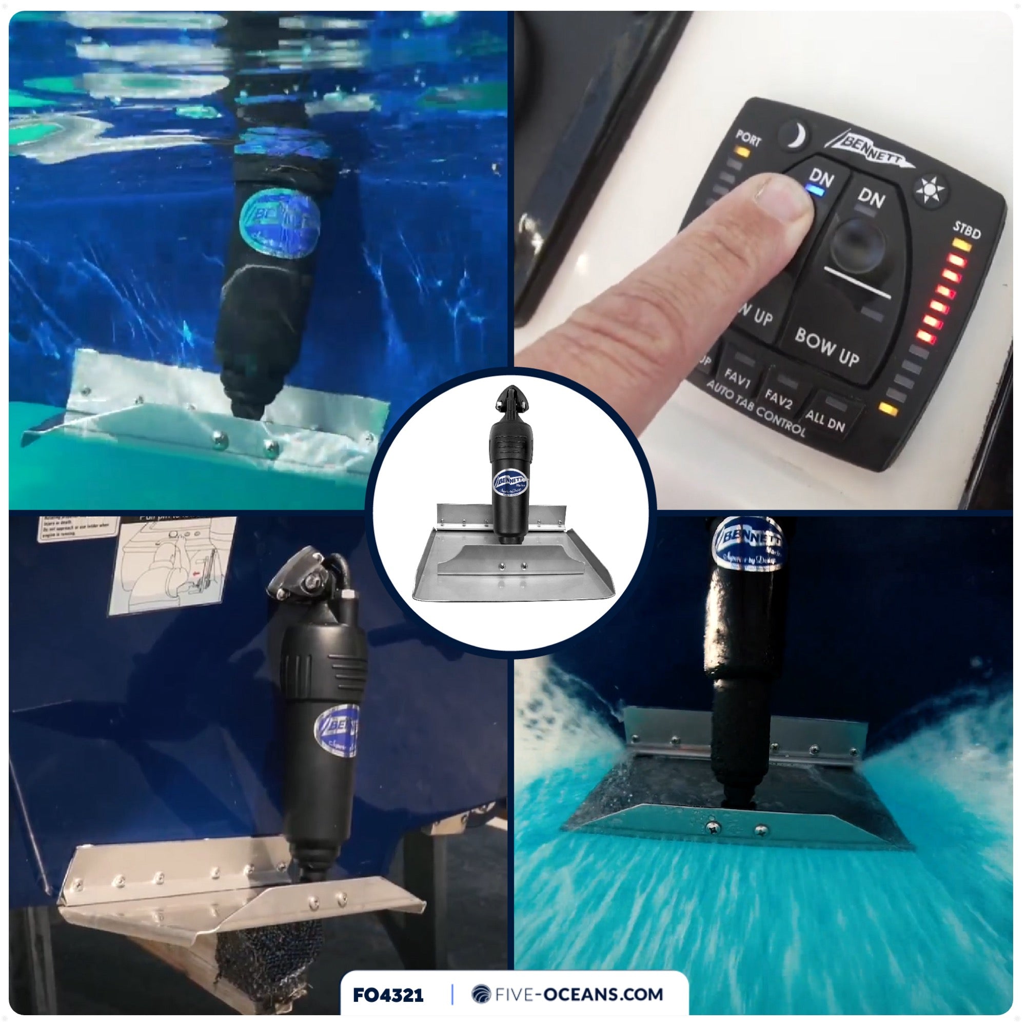 Bennett Marine Electric Trim Tab System 12" x 12", Complete Kit BOLT1212, 12V DC - FO4321 - Five Oceans