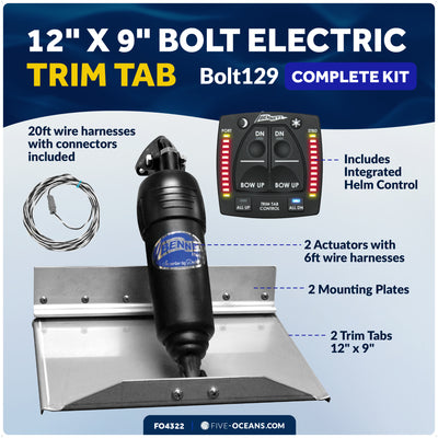 Bennett Marine 12" x 9" Bolt Electric Trim Tab System with Indicator Helm Control, Complete Kit BOLT129, 12V DC