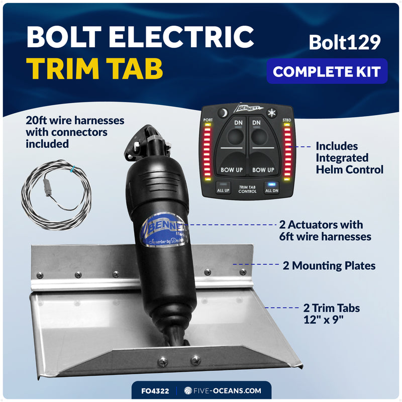 Bennett Marine Electric Trim Tab System 12" x 9", Complete Kit BOLT129, 12V DC - FO4322 - Five Oceans
