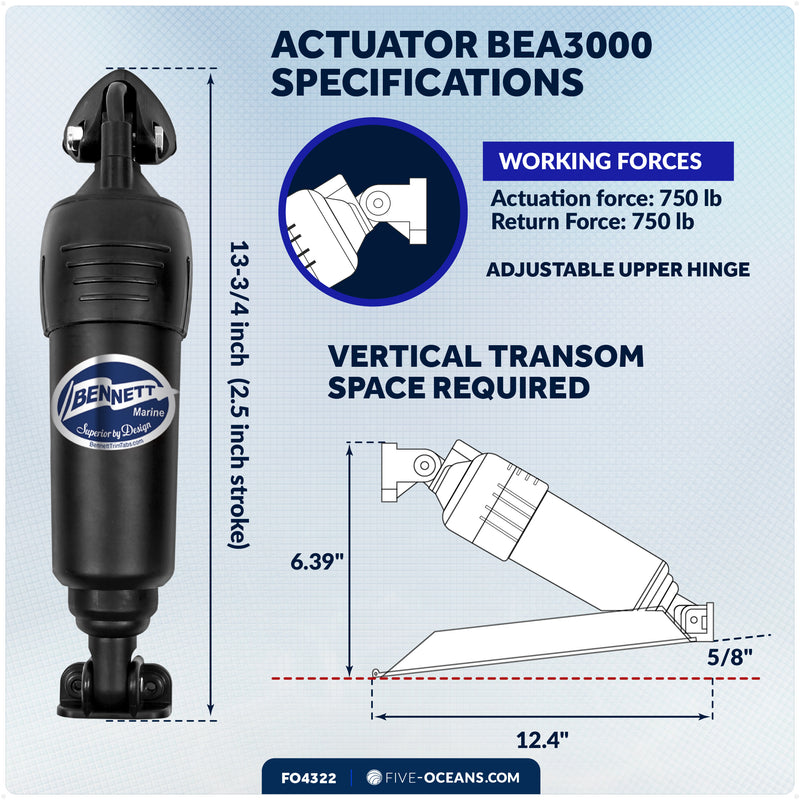 Bennett Marine Electric Trim Tab System 12" x 9", Complete Kit BOLT129, 12V DC - FO4322 - Five Oceans