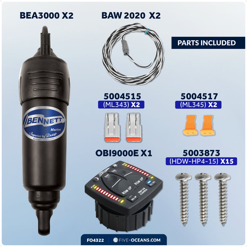 Bennett Marine Electric Trim Tab System 12" x 9", Complete Kit BOLT129, 12V DC - FO4322 - Five Oceans