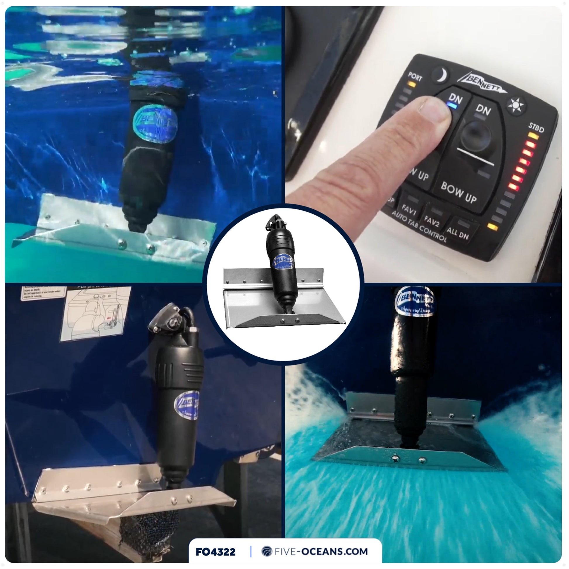 Bennett Marine Electric Trim Tab System 12" x 9", Complete Kit BOLT129, 12V DC - FO4322 - Five Oceans