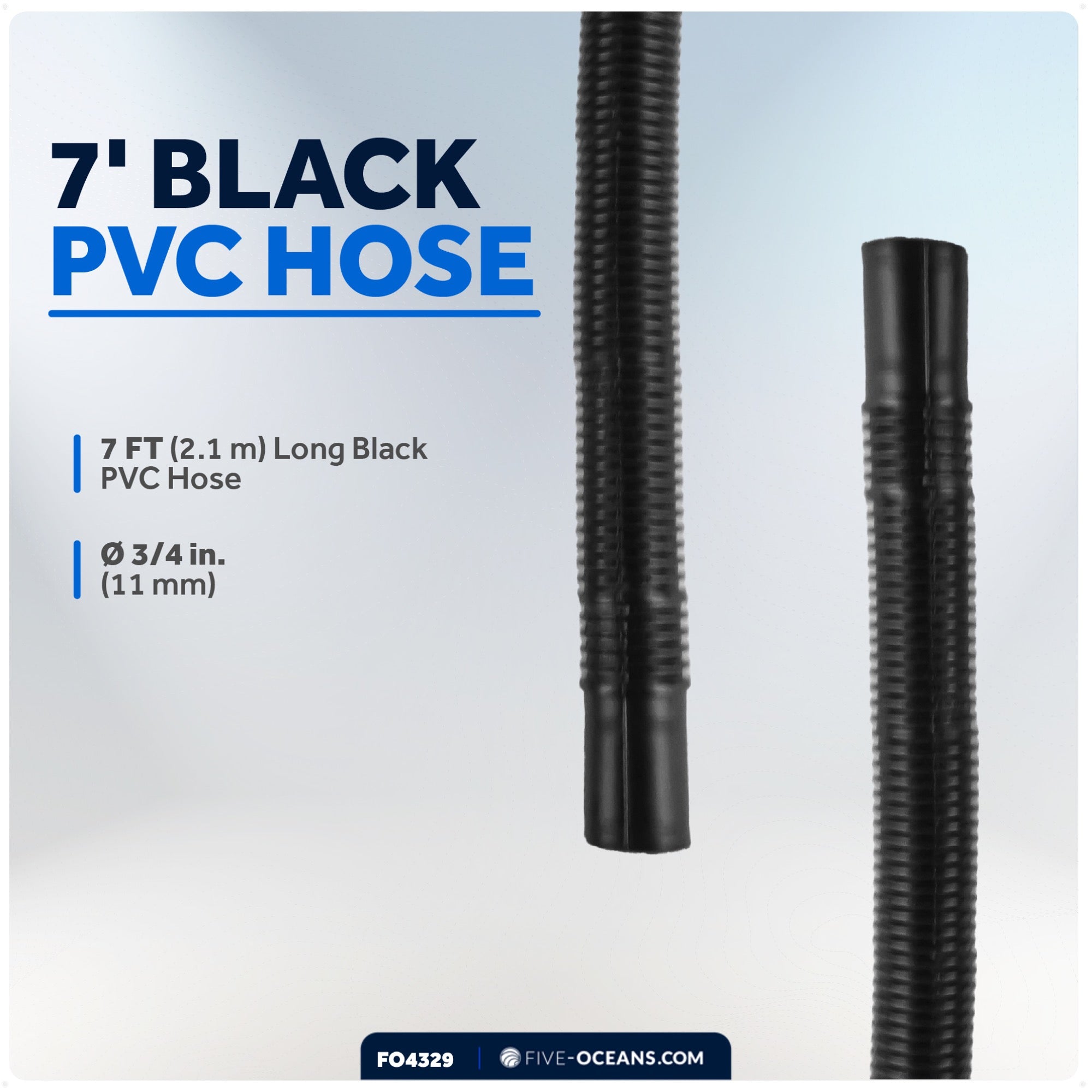 Bilge Pump Plumbing Kit, 7' Black PVC Hose 3/4", 2 Hose Clamps, Thru-Hull Fitting - FO4329 - Five Oceans
