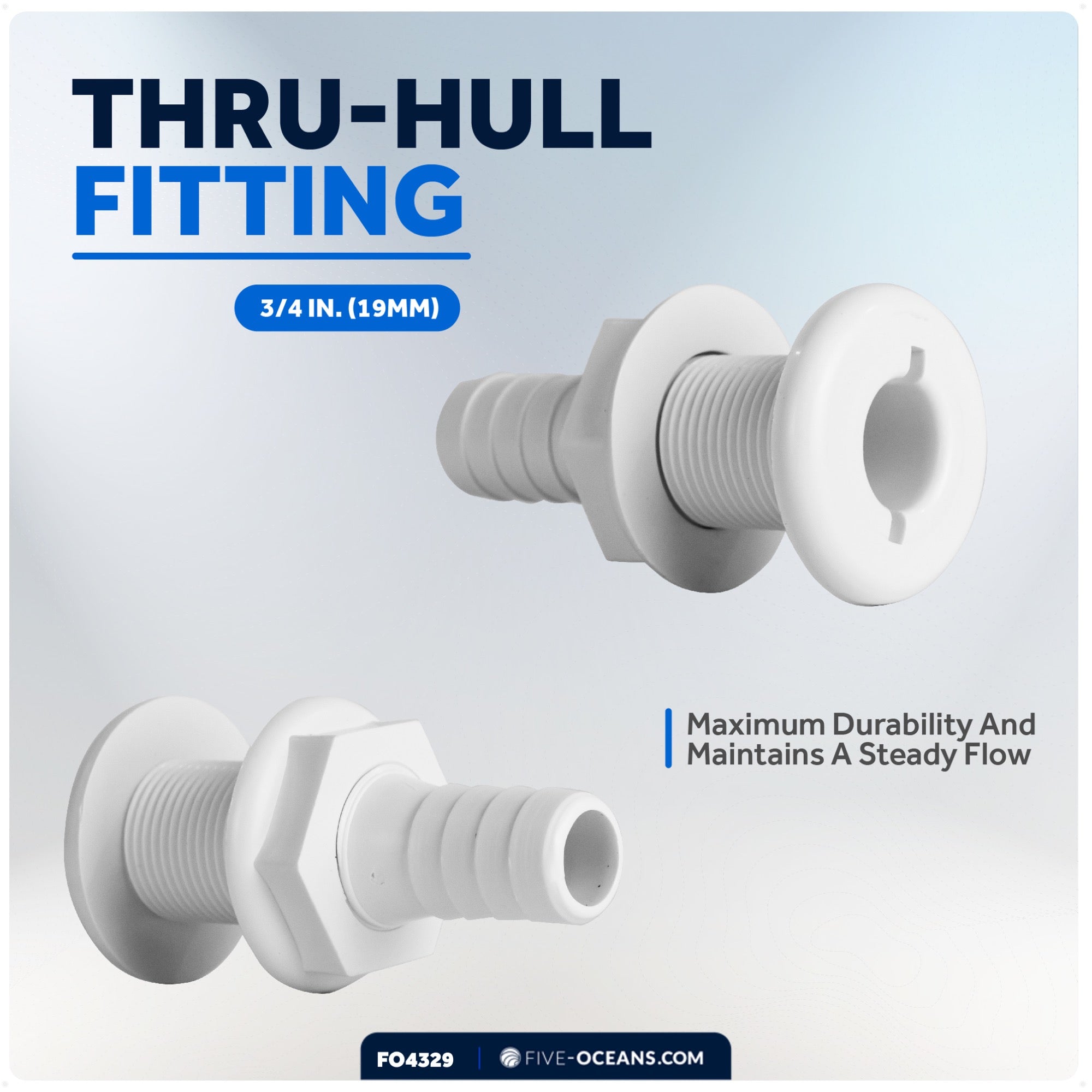 Bilge Pump Plumbing Kit, 7' Black PVC Hose 3/4", 2 Hose Clamps, Thru-Hull Fitting - FO4329 - Five Oceans