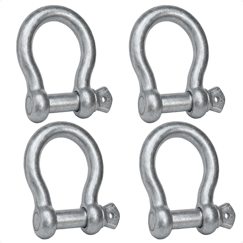 5/16" Screw Pin Bow Anchor Shackle, Hot-Dipped Galvanized Steel, 4-Pack