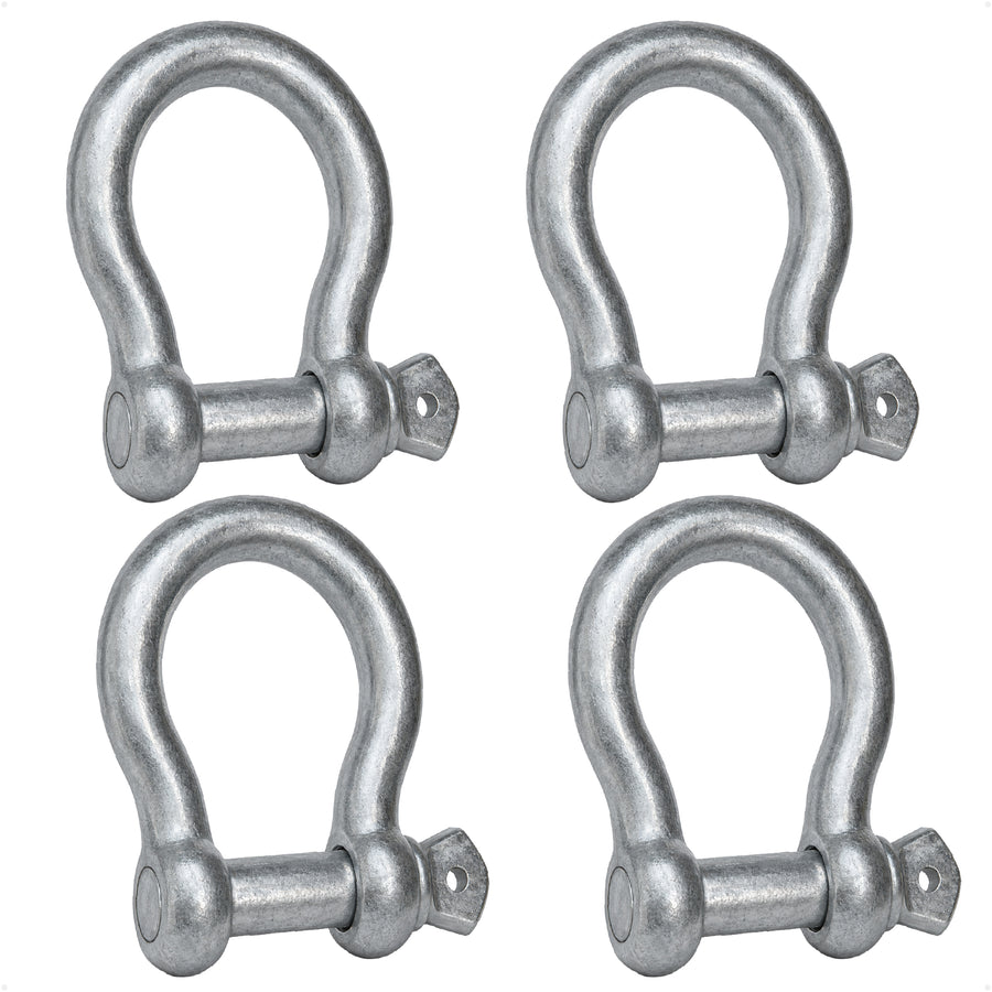 5/16" Screw Pin Bow Anchor Shackle, Hot-Dipped Galvanized Steel, 4-Pack