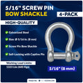 5/16" Screw Pin Bow Anchor Shackle, Hot-Dipped Galvanized Steel, 4-Pack