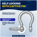 5/16" Screw Pin Bow Anchor Shackle, Hot-Dipped Galvanized Steel, 4-Pack