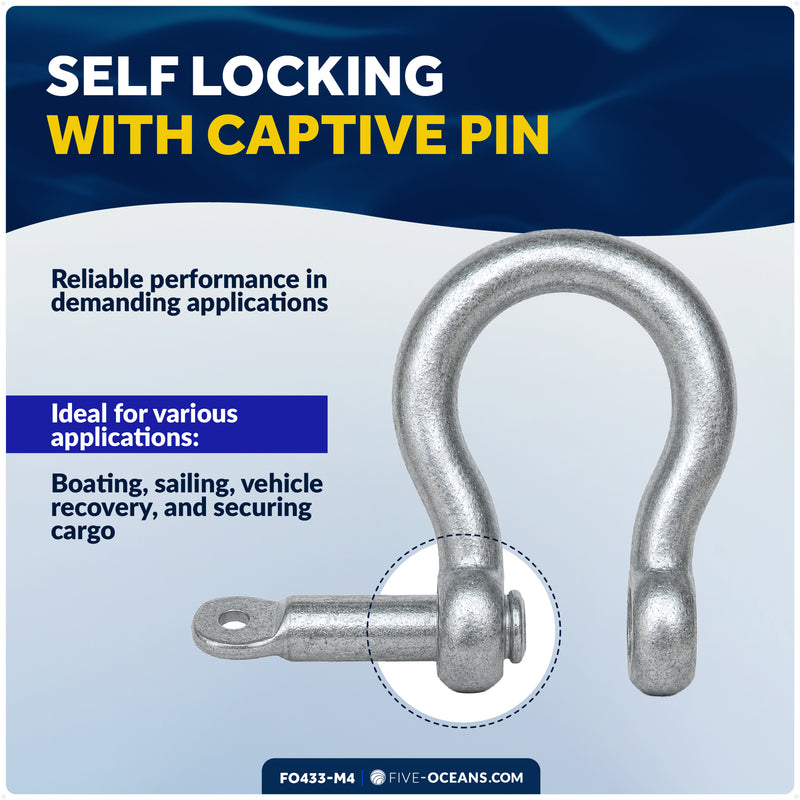 5/16" Screw Pin Bow Anchor Shackle, Hot-Dipped Galvanized Steel, 4-Pack