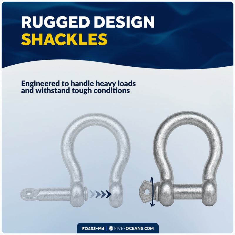 5/16" Screw Pin Bow Anchor Shackle, Hot-Dipped Galvanized Steel, 4-Pack