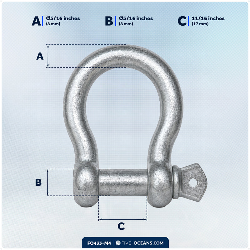 5/16" Screw Pin Bow Anchor Shackle, Hot-Dipped Galvanized Steel, 4-Pack