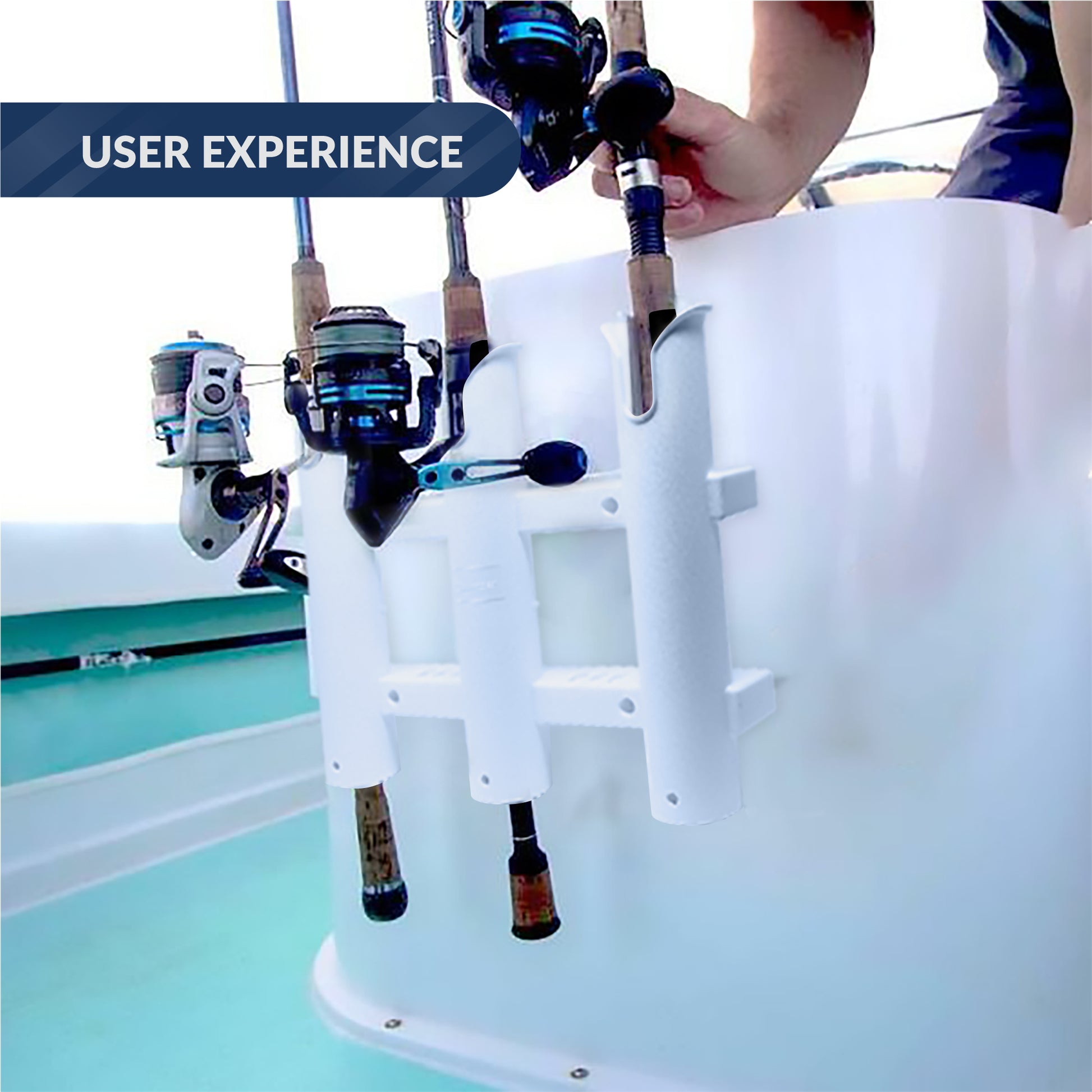3 Rod Rack (3-Pole Rod Holders), White, Side-Mount - FO4330 - Five Oceans