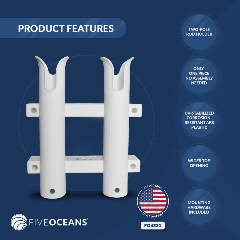 2-Pole Fishing Rod Holders Tubes, White, Wall Mounted