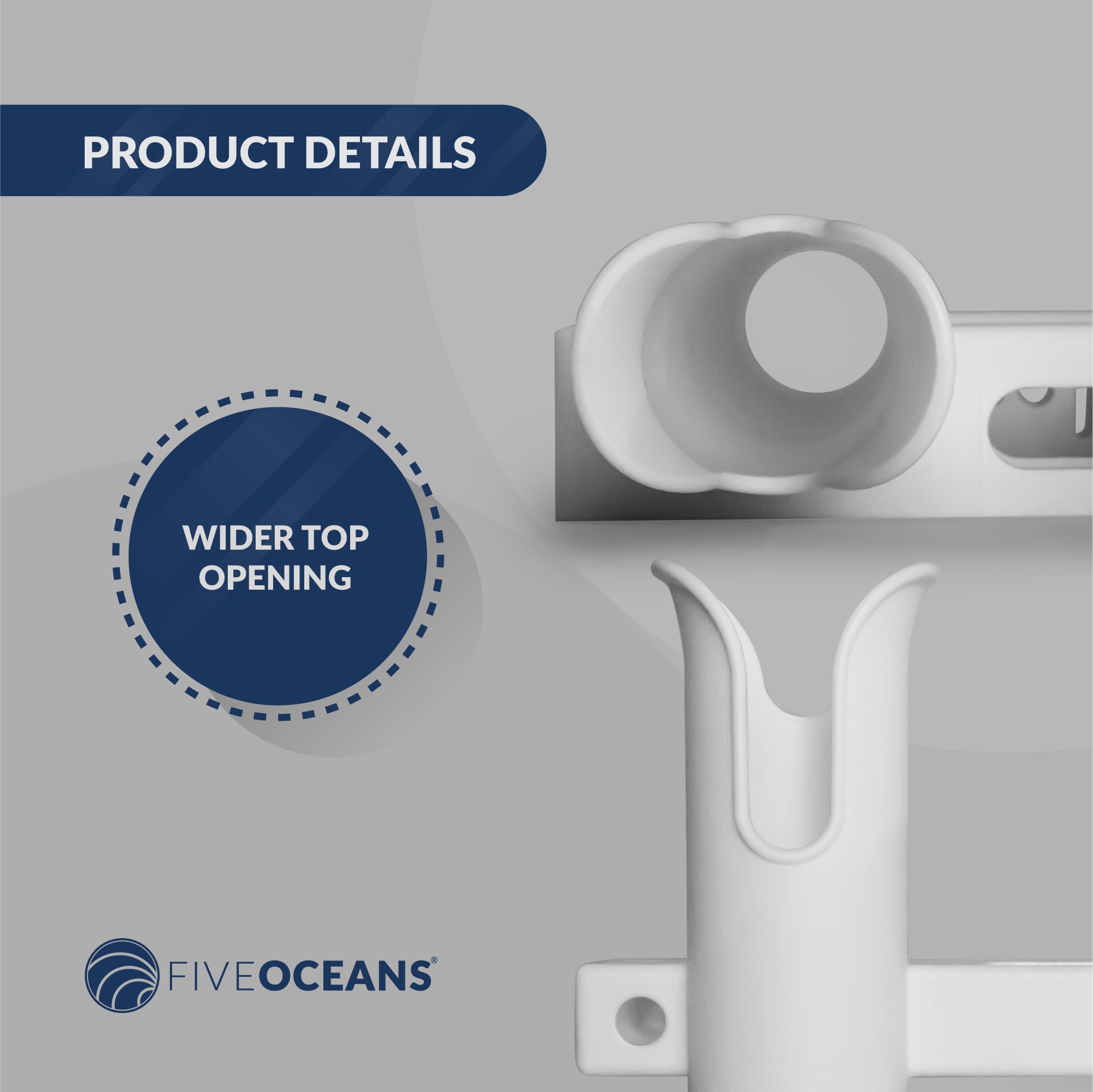 2-Tube Rod Holder, White, Side-Mount - FO4331 - Five Oceans