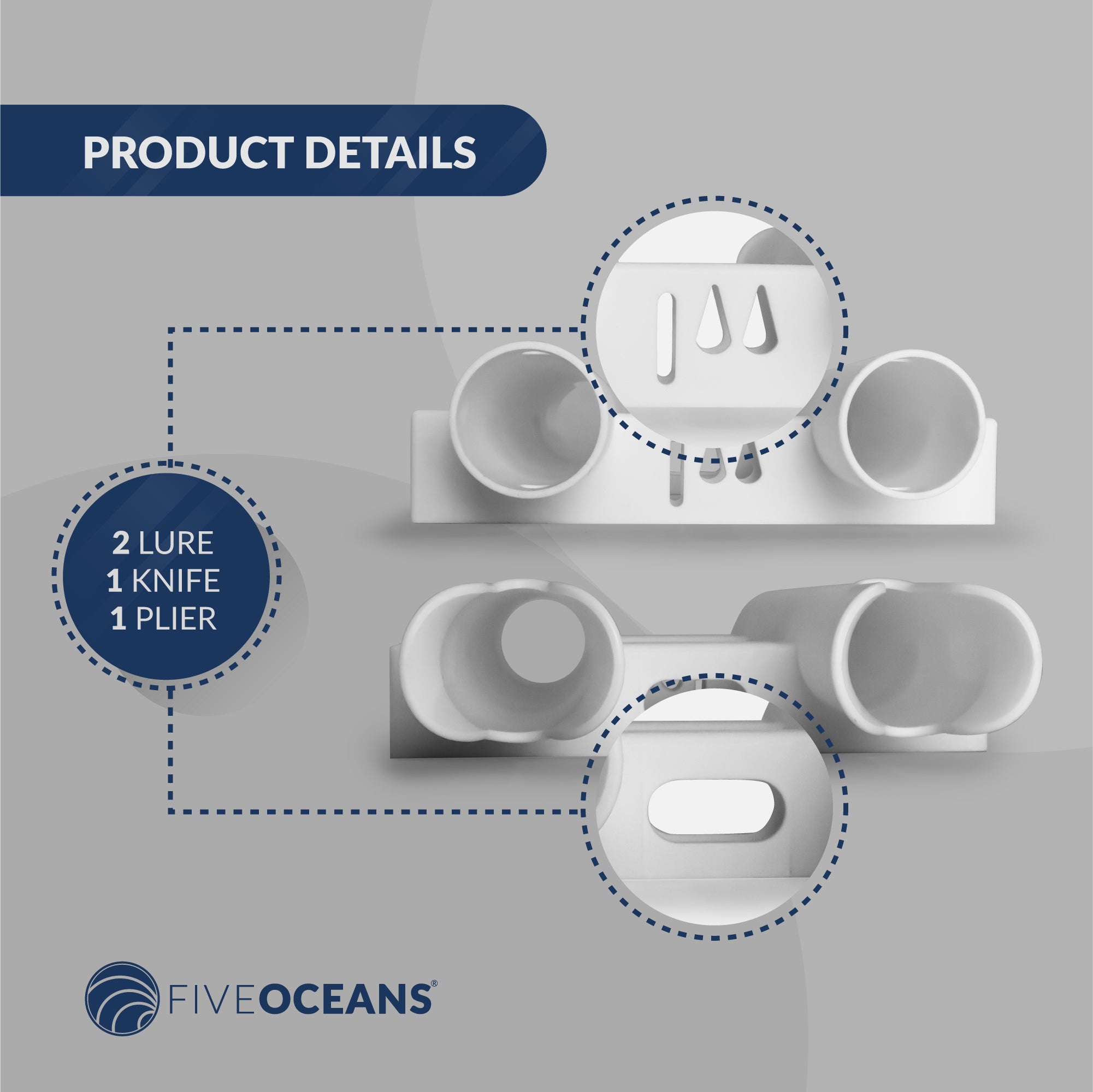 2-Tube Rod Holder, White, Side-Mount - FO4331 - Five Oceans
