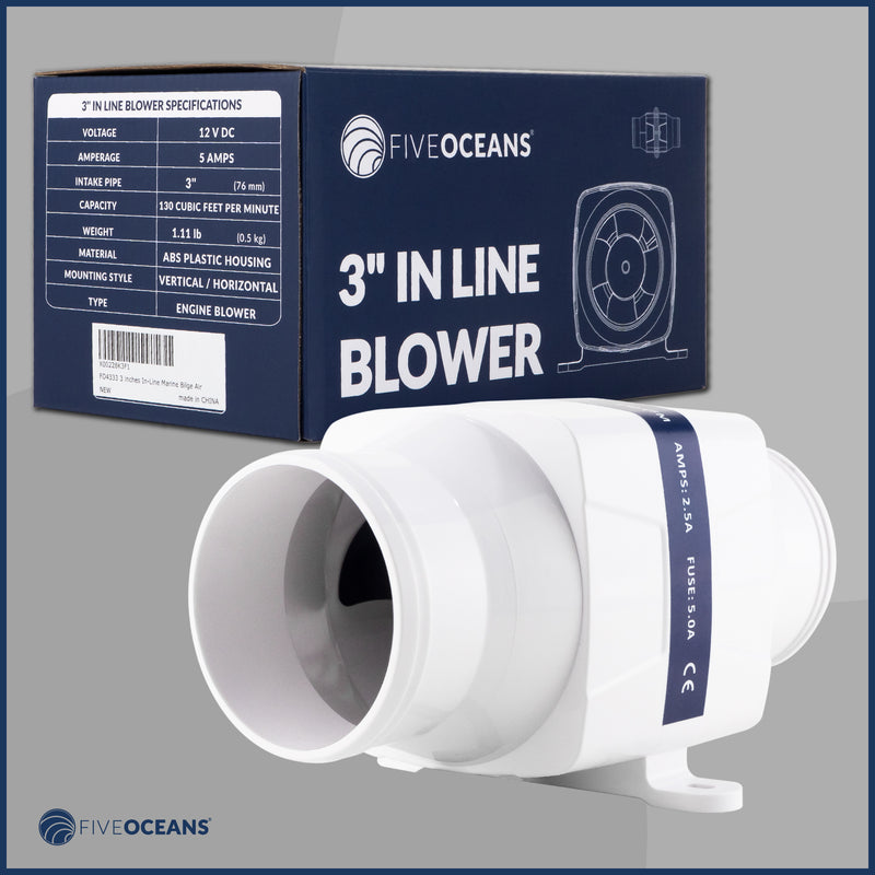In-Line Bilge Blower, for 3" Interior Diameter Vent, Water Resistant, 12V - FO4333 - Five Oceans