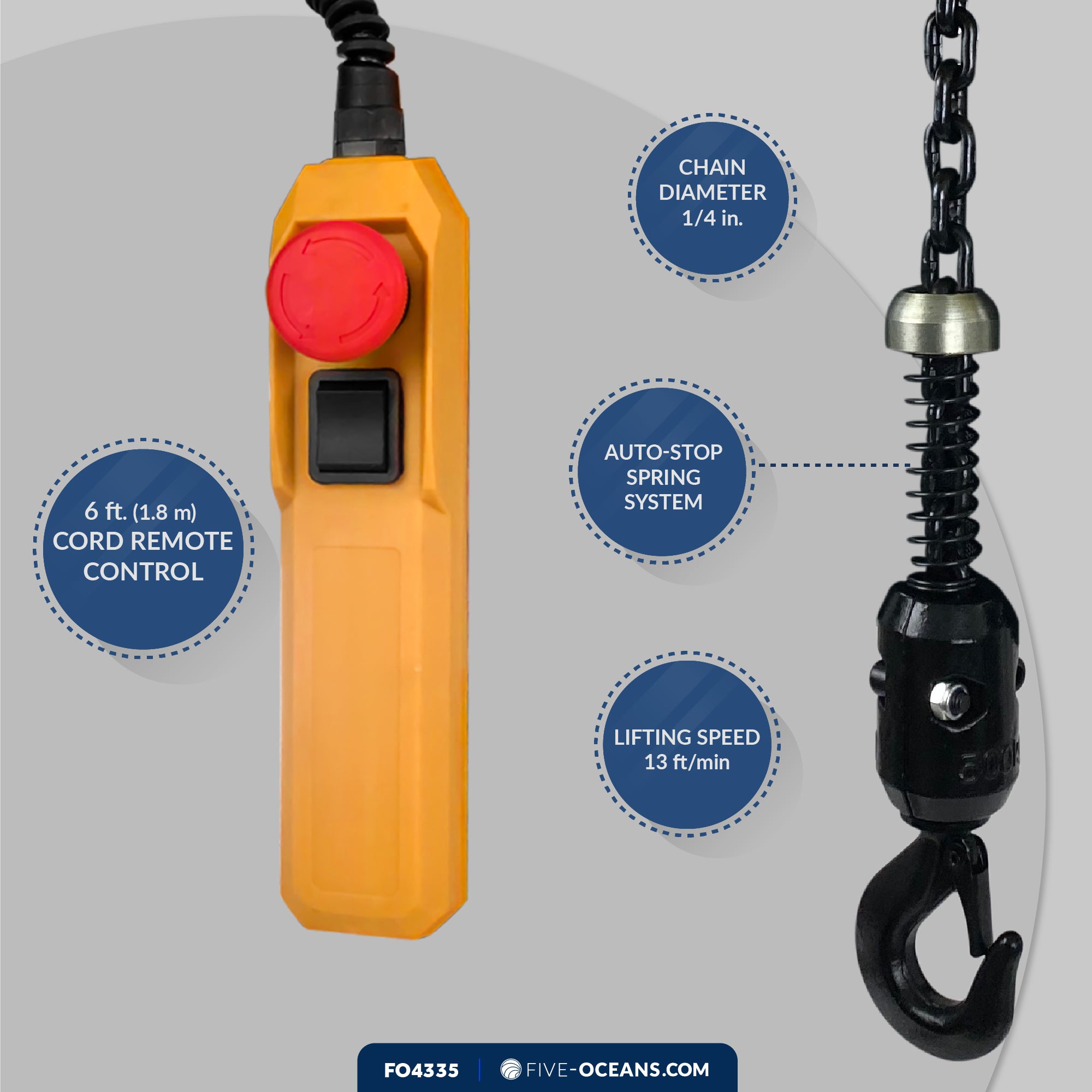 1100Lb / 500Kg Electric Chain Hoist with 6Ft Cable Control, 120V AC - FO4335