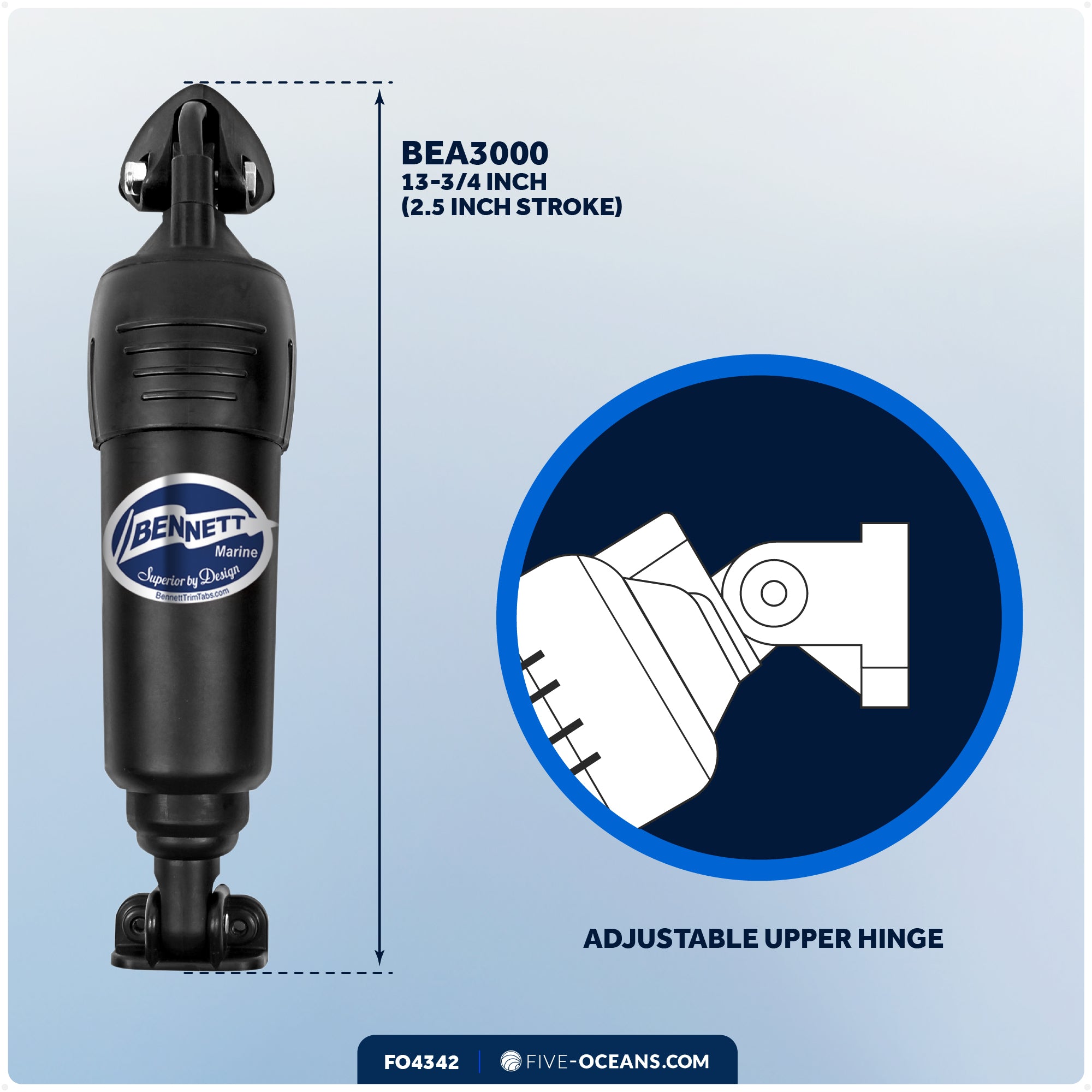 Electric Trim Tab System Actuator, Adjustable Upper Hinge - BEA3000, 12V - FO4342