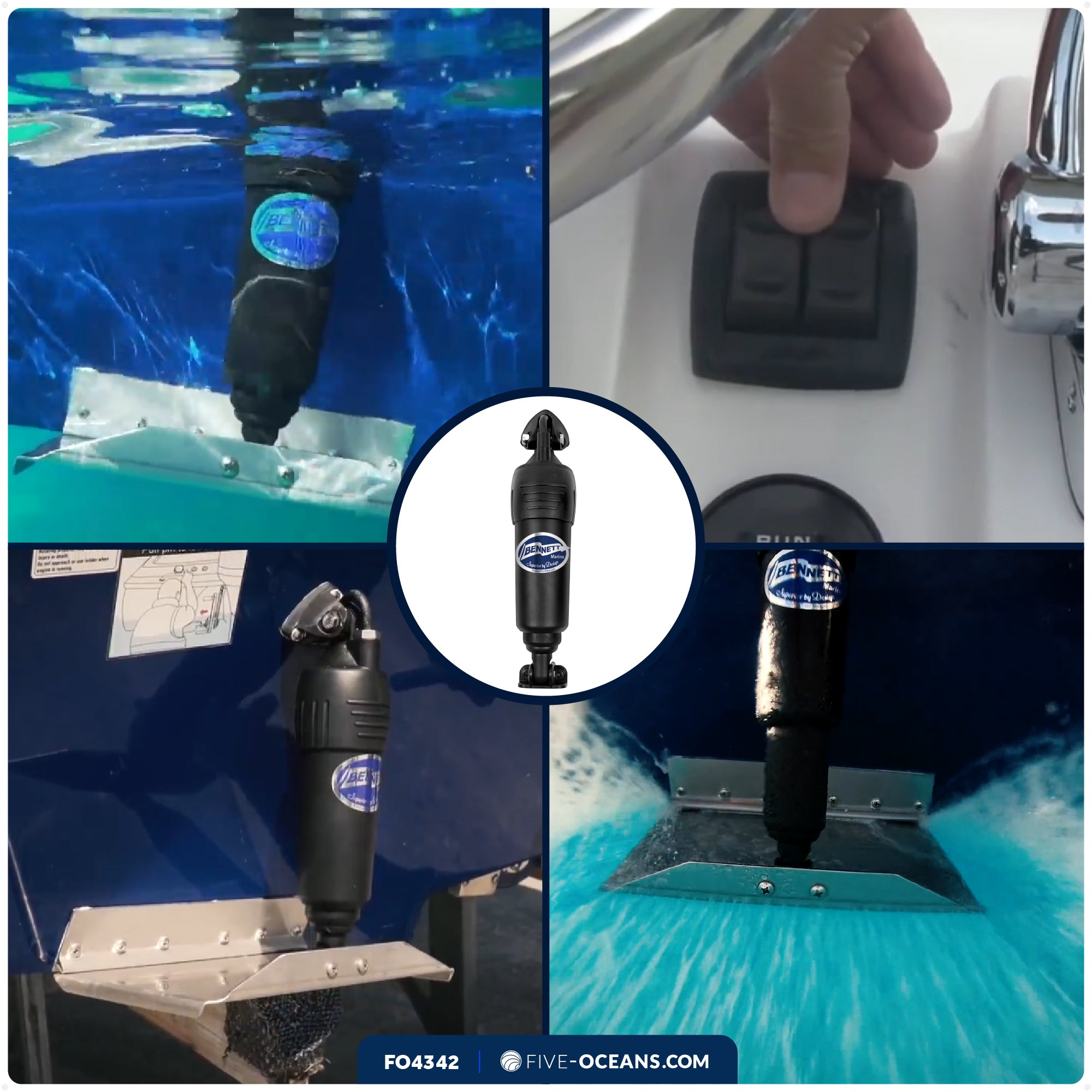 Bennett Marine Electric Trim Tab System Actuator, Adjustable Upper Hinge - BEA3000, 12V - FO4342 - Five Oceans