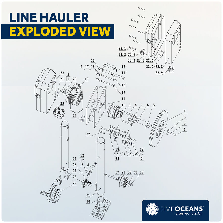 Line Hauler Pot/Trap Puller Replacement Complete Mounting Base Assembly - Five Oceans