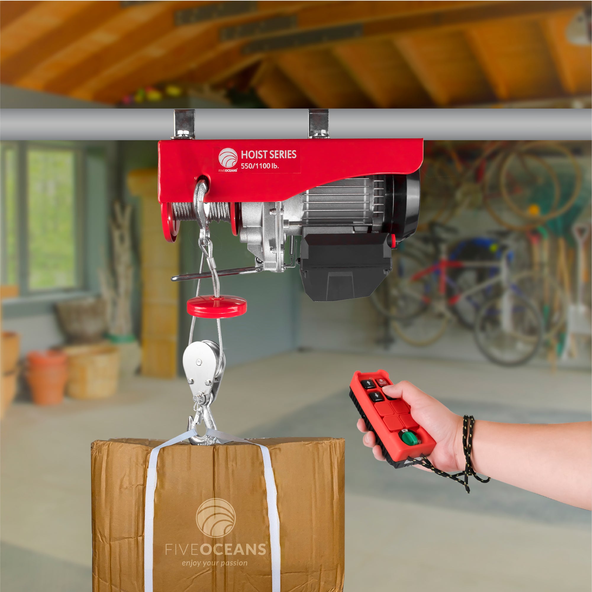 Electric Hoist, 1100 Lb Electric Winch, Wireless Remote Control 110V - FO4402 - Five Oceans