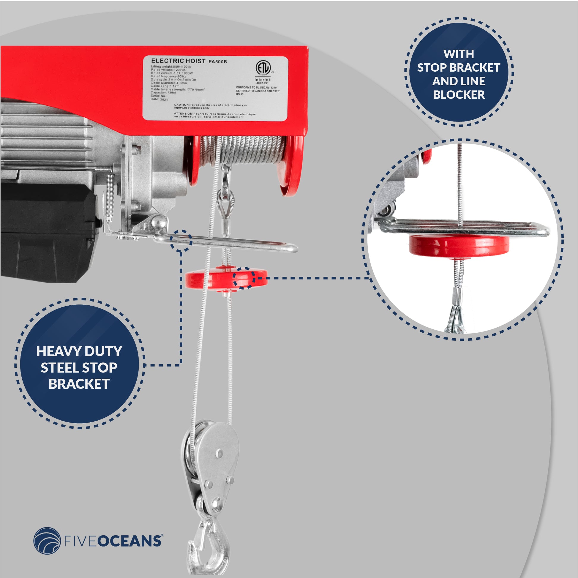 Electric Hoist, 1320 Lb Electric Winch, Wireless Remote Control 110V - FO4403 - Five Oceans
