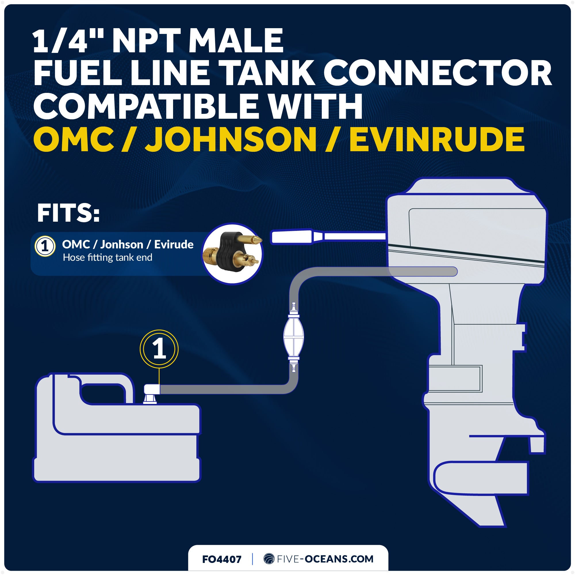 1/4" NPT Fuel Tank Connector for OMC / Johnson / Evinrude Outboards - FO4407 - Five Oceans