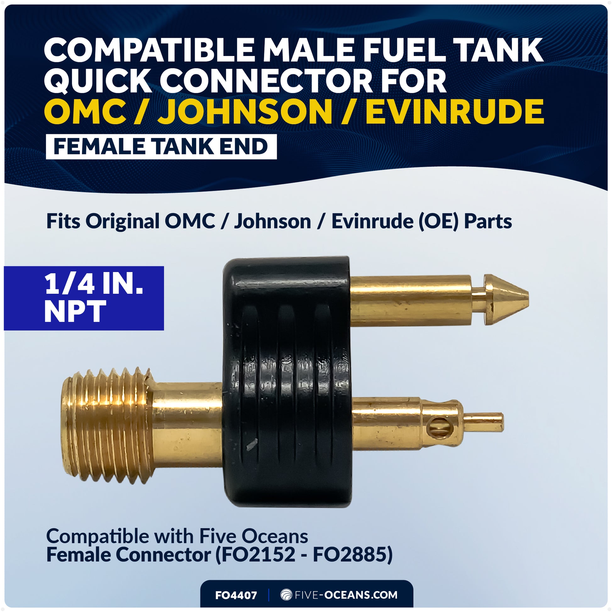 1/4" NPT Fuel Tank Connector for OMC / Johnson / Evinrude Outboards - FO4407 - Five Oceans
