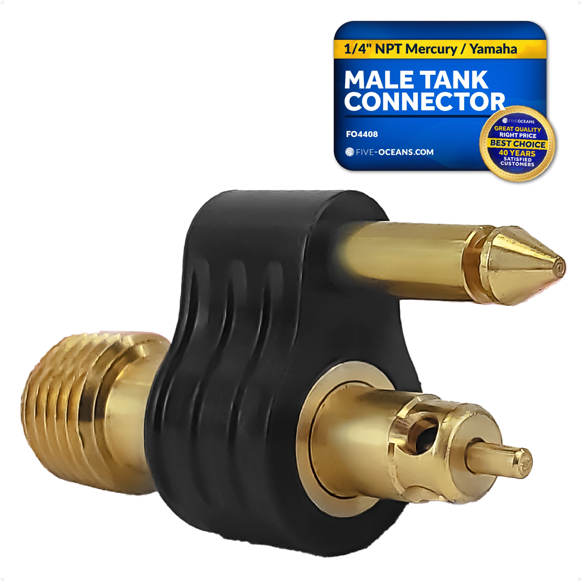 1/4" NPT Male Fuel Tank Connector for All Yamaha Female Fitting Tank End & Mercury Female Fitting Tank End Pre-1998, 2-Prong, Brass - FO4408 - Five Oceans