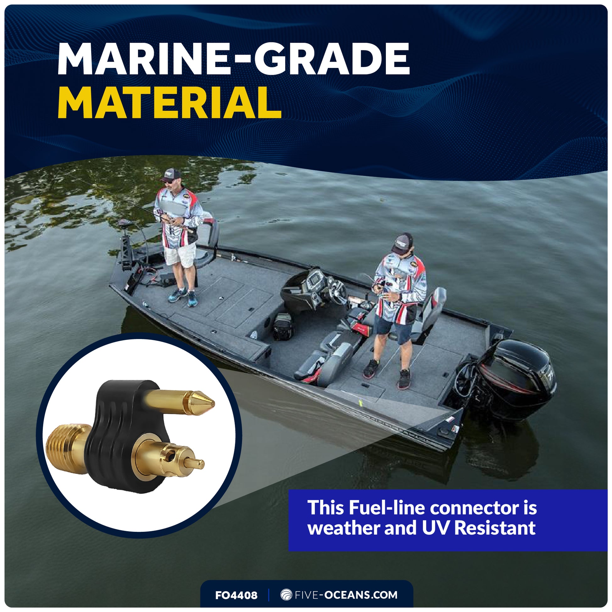 1/4" NPT Male Fuel Tank Connector for All Yamaha Female Fitting Tank End & Mercury Female Fitting Tank End Pre-1998, 2-Prong, Brass - FO4408 - Five Oceans