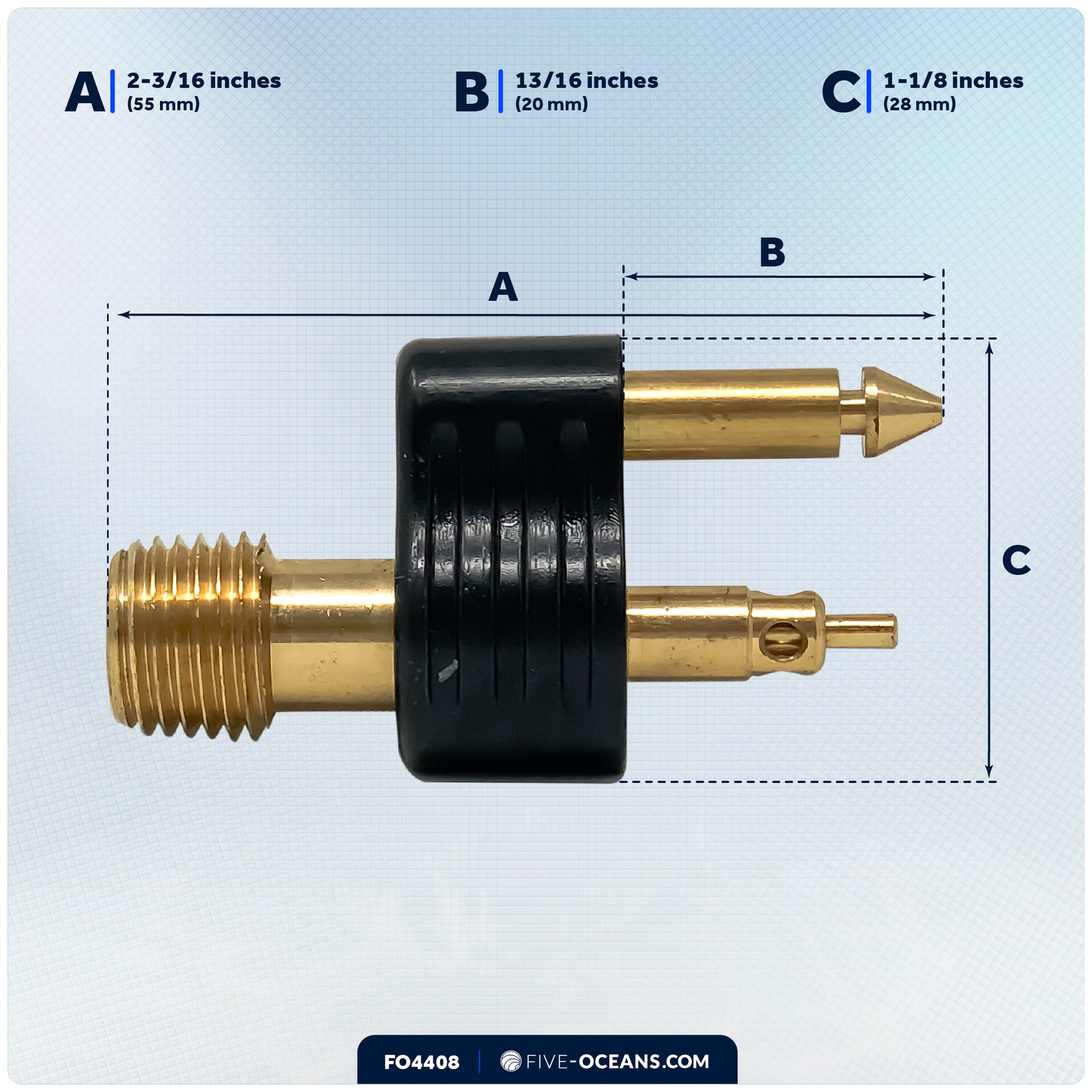 1/4" NPT Male Fuel Tank Connector for All Yamaha Female Fitting Tank End & Mercury Female Fitting Tank End Pre-1998, 2-Prong, Brass - FO4408 - Five Oceans