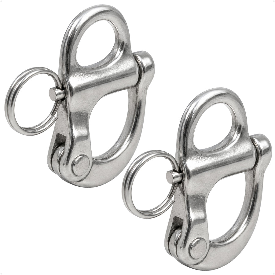 2" Pin Release Snap Shackle with Fixed Eye, AISI316 Stainless Steel, 2-Pack