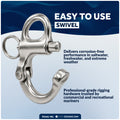 2" Pin Release Snap Shackle with Fixed Eye, AISI316 Stainless Steel, 2-Pack
