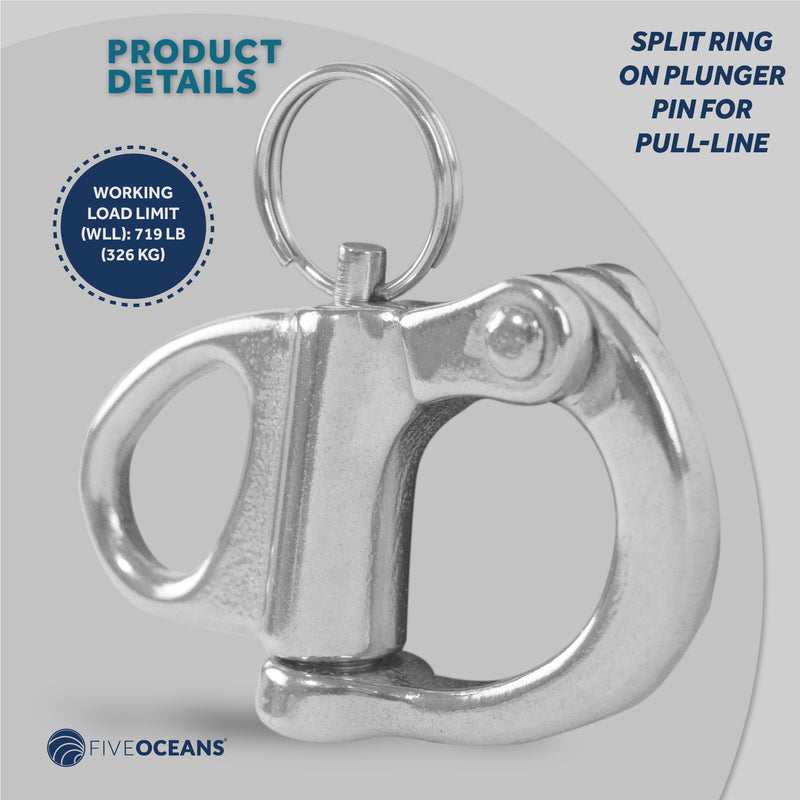2" Pin Release Snap Shackle with Fixed Eye, AISI316 Stainless Steel, 2-Pack - FO441-M2 - Five Oceans