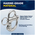 2" Pin Release Snap Shackle with Fixed Eye, AISI316 Stainless Steel, 2-Pack