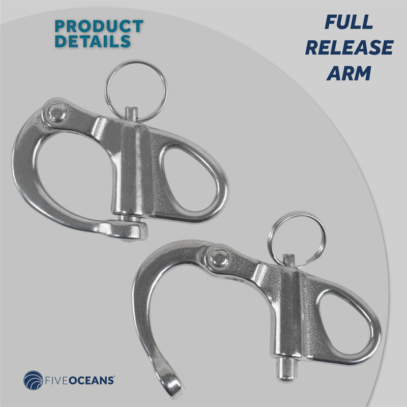 2" Pin Release Snap Shackle with Fixed Eye, AISI316 Stainless Steel, 2-Pack - FO441-M2 - Five Oceans