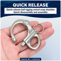 2" Pin Release Snap Shackle with Fixed Eye, AISI316 Stainless Steel, 2-Pack
