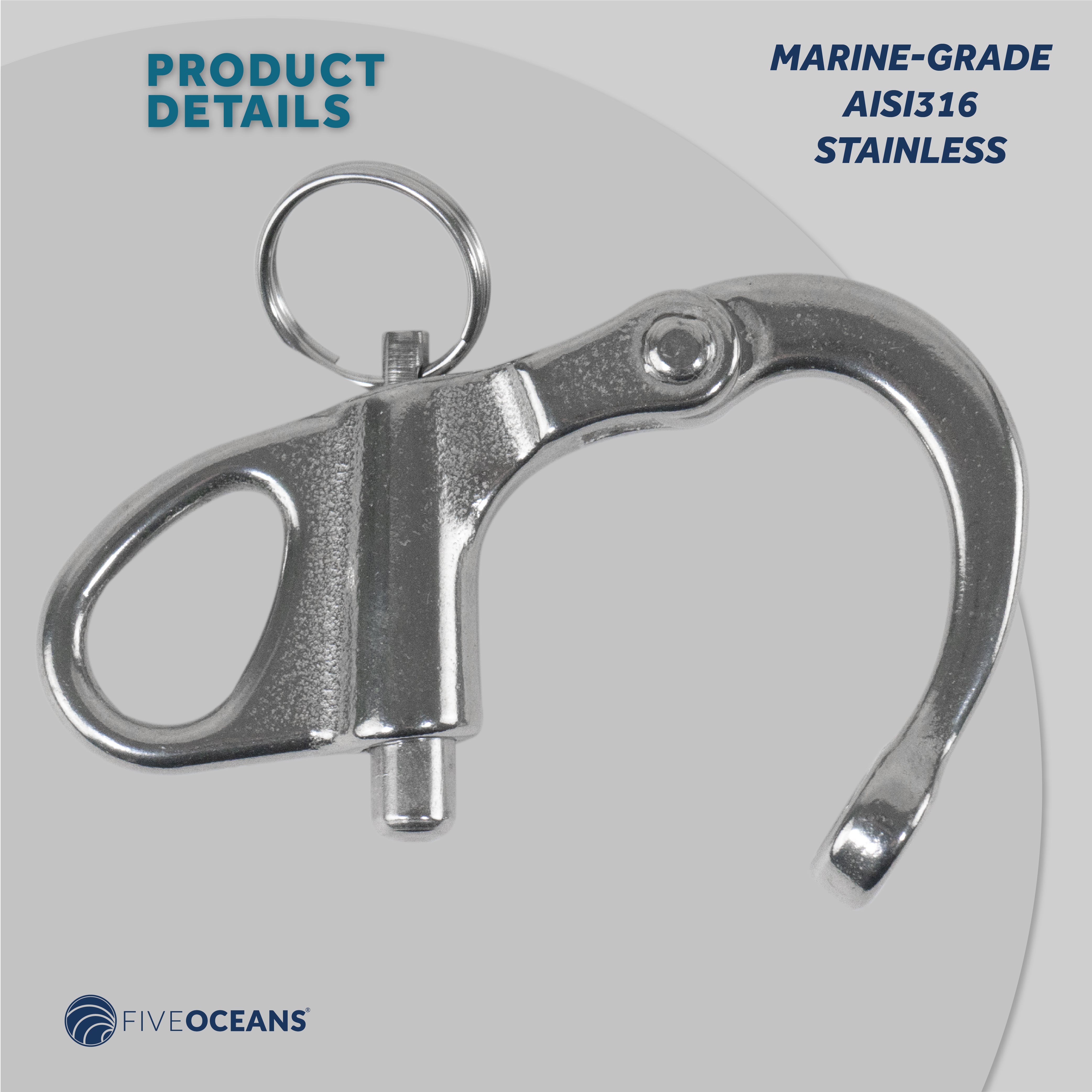 2" Pin Release Snap Shackle with Fixed Eye, AISI316 Stainless Steel, 2-Pack - FO441-M2