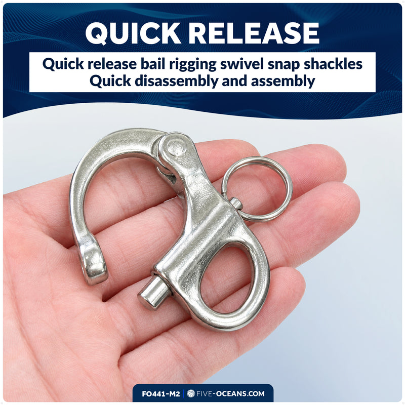 2" Pin Release Snap Shackle with Fixed Eye, AISI316 Stainless Steel, 2-Pack