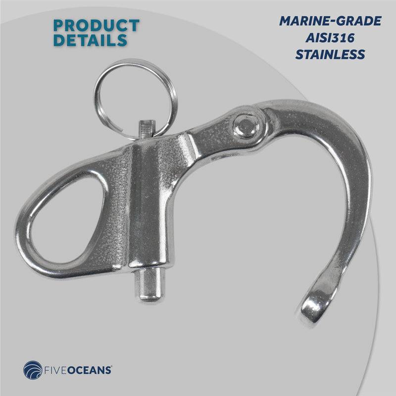 2" Pin Release Snap Shackle with Fixed Eye, AISI316 Stainless Steel, 2-Pack - FO441-M2 - Five Oceans