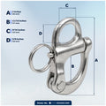 2" Pin Release Snap Shackle with Fixed Eye, AISI316 Stainless Steel, 2-Pack