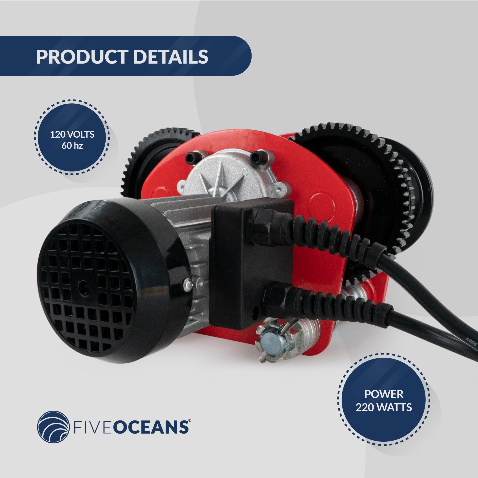 Electric Hoist Trolley Up to 2200 lb (1 ton),  6 ft Remote Control, 120 Volts / 60 hz, 220 W power - FO4412 - Five Oceans
