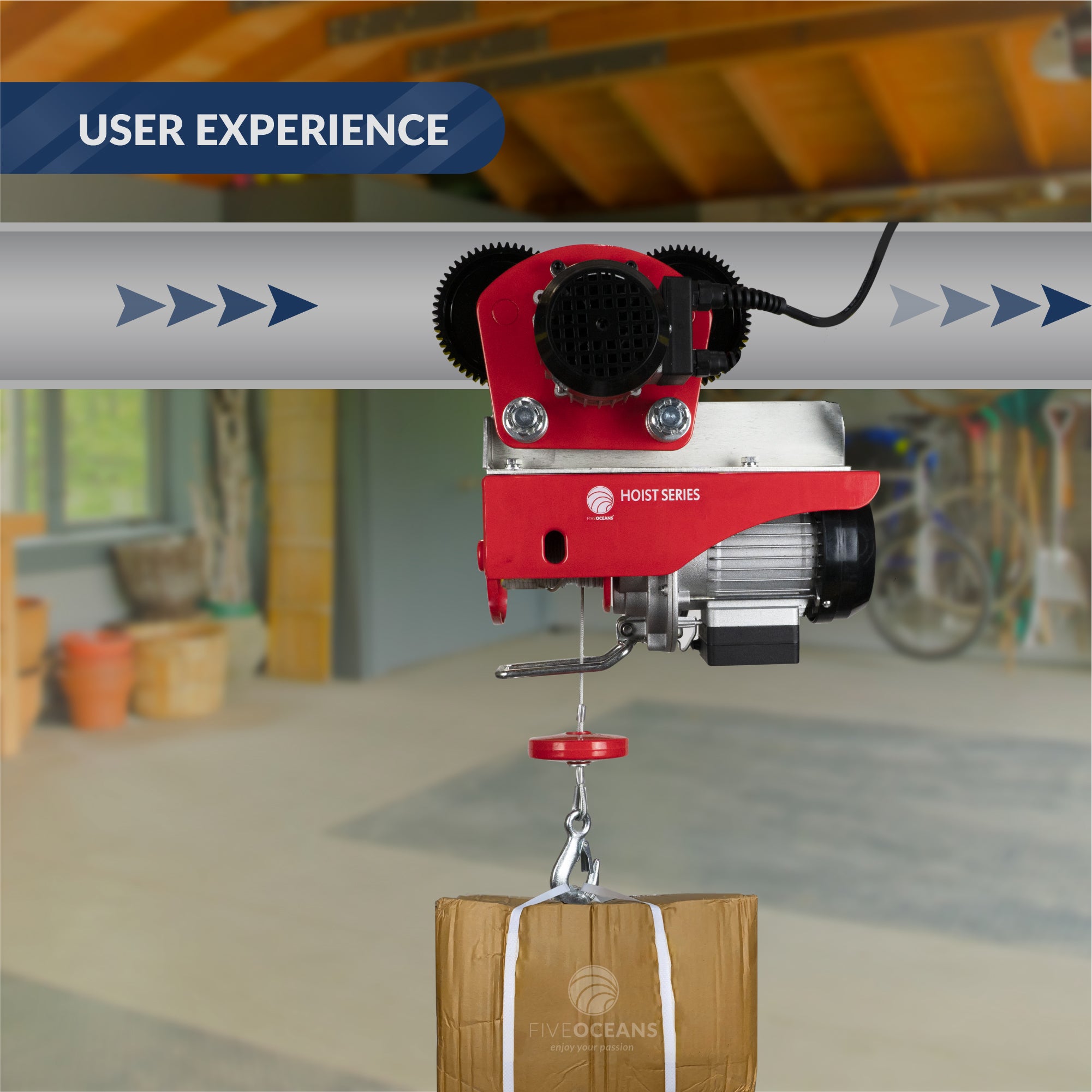 Electric Hoist Trolley Up to 2200 lb (1 ton),  6 ft Remote Control, 120 Volts / 60 hz, 220 W power - FO4412 - Five Oceans
