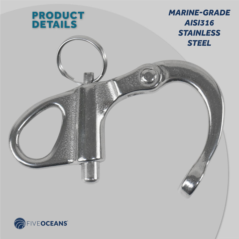 2" Pin Release Snap Shackle with Fixed Eye, AISI316 Stainless Steel - FO441 - Five Oceans